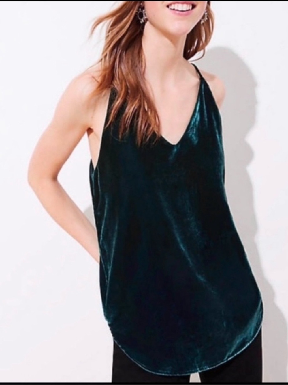 NWT LOFT Velvet Tank Top in Dark Green